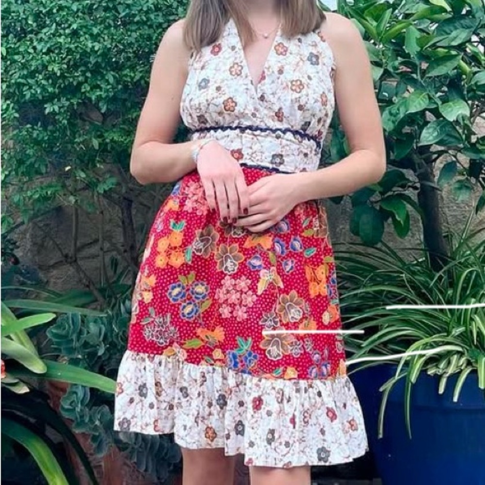 Vintage Floral Patchwork Halter Dress